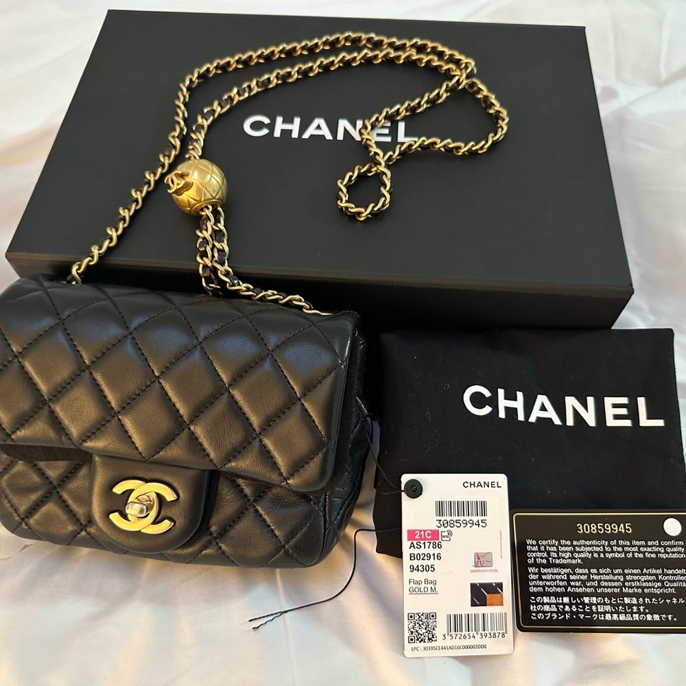 Authentic mini square pearl crush flap bag